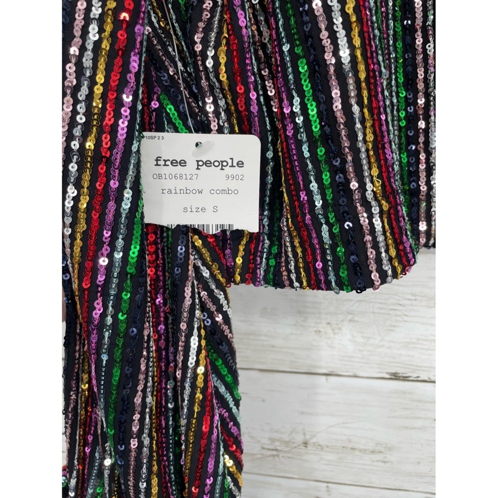 Free People Midnight City Rainbow Combo Sequin Mock Neck Top Size S NWT - Picture 8 of 12